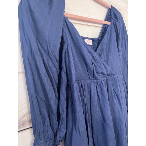 Pink Lily Solid Blue Dress Long Sleeves Flirty Size SM - Picture 5 of 5